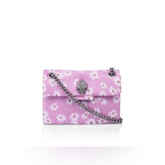 Kurt Geiger London Pink Rhinestone Flower Fabric Mini Kensington Crossbody Bag - Picture 5 of 11